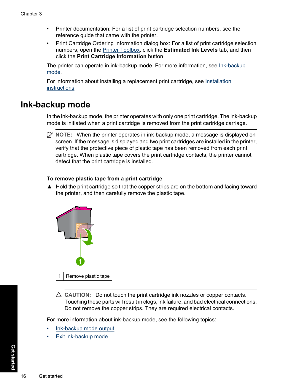 Ink-backup mode, Ink-backup mode output exit ink-backup mode, Ink-backup | Mode | HP Deskjet D2560 Printer User Manual | Page 19 / 121