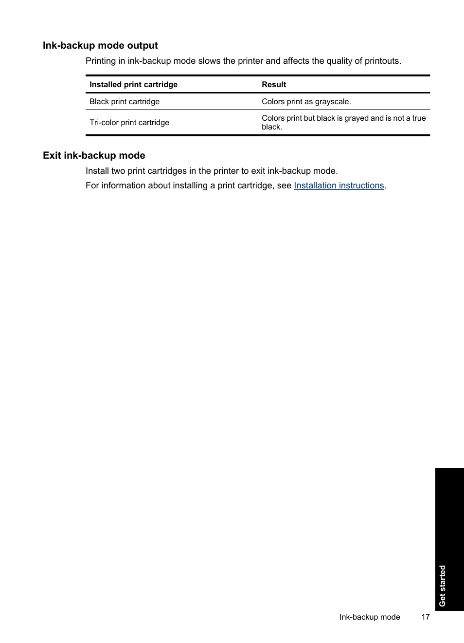Ink-backup mode output, Exit ink-backup mode | HP Deskjet D2560 Printer User Manual | Page 20 / 121