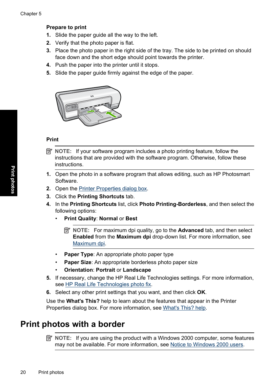 Print photos with a border | HP Deskjet D2560 Printer User Manual | Page 23 / 121