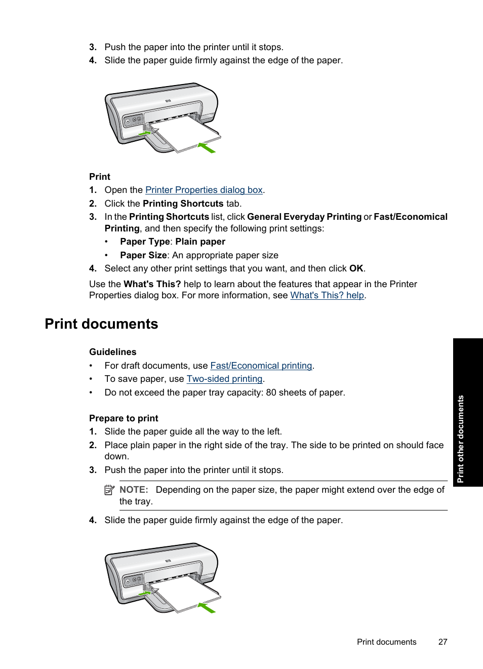 Print documents, Documents | HP Deskjet D2560 Printer User Manual | Page 30 / 121