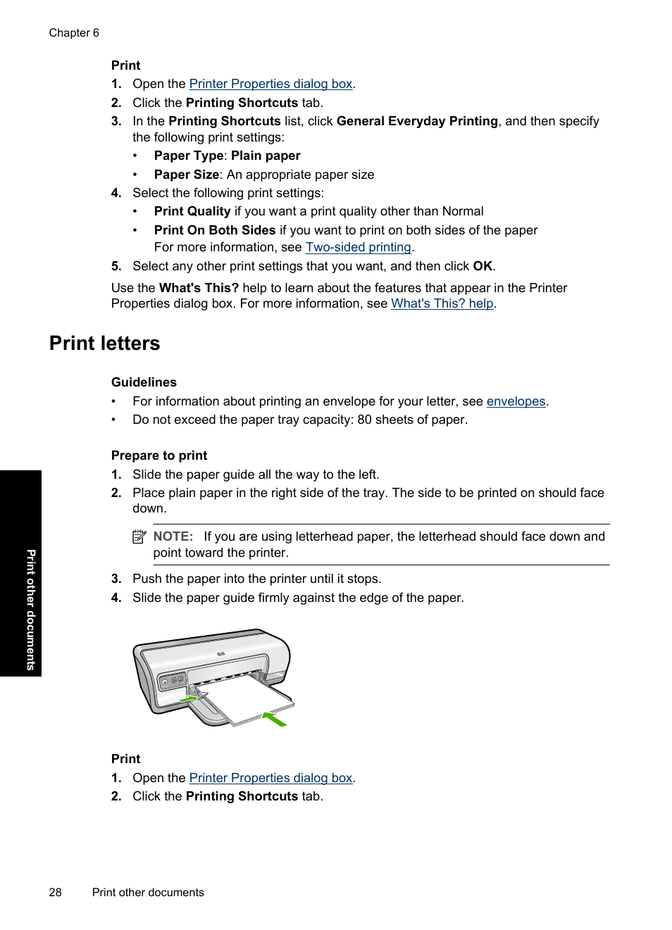 Print letters, Letters | HP Deskjet D2560 Printer User Manual | Page 31 / 121