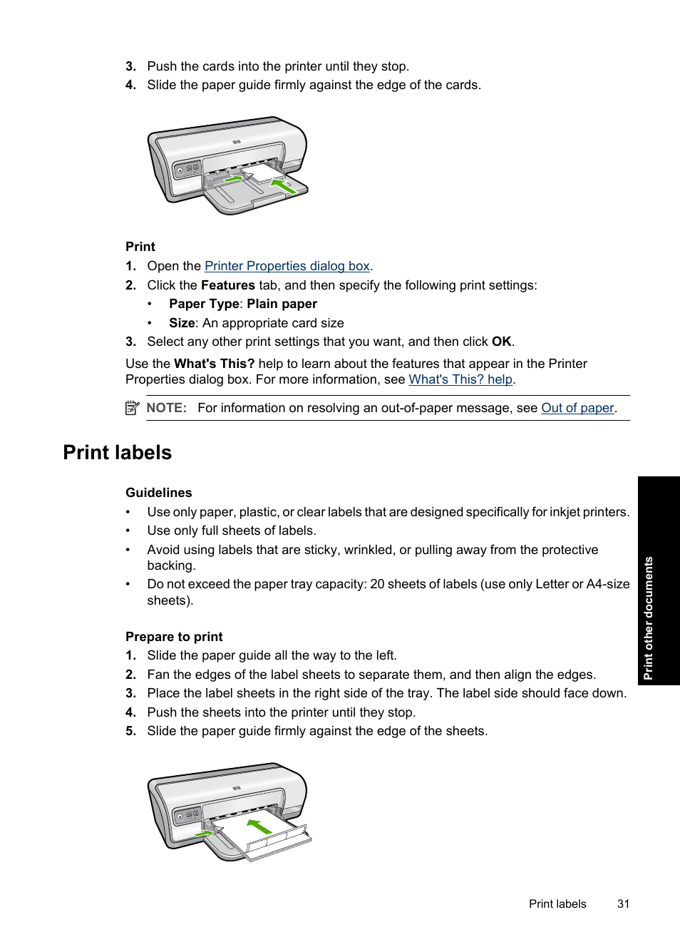 Print labels, Labels | HP Deskjet D2560 Printer User Manual | Page 34 / 121