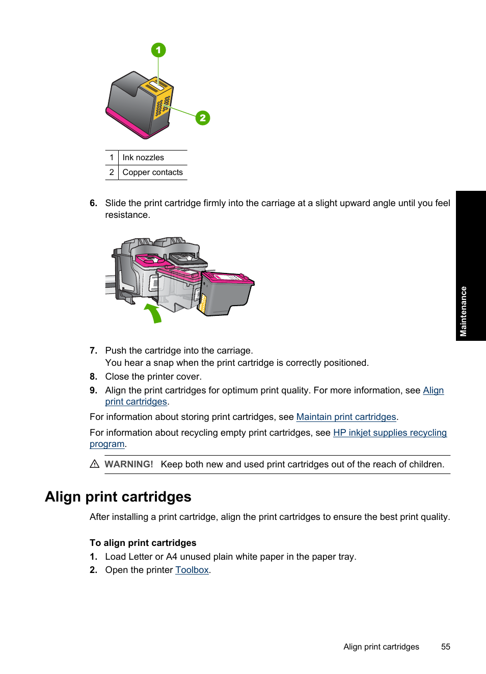 Align print cartridges | HP Deskjet D2560 Printer User Manual | Page 58 / 121