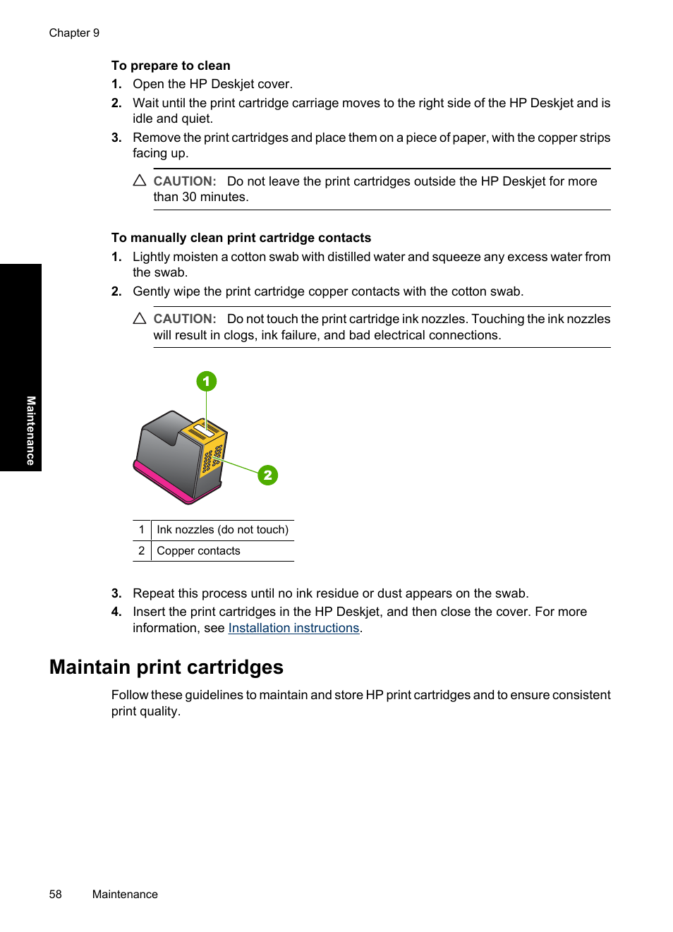 Maintain print cartridges | HP Deskjet D2560 Printer User Manual | Page 61 / 121