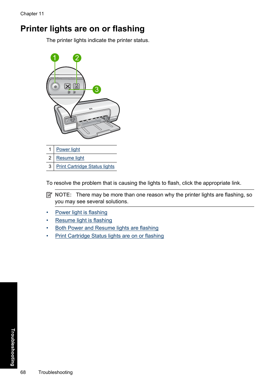 Printer lights are on or flashing | HP Deskjet D2560 Printer User Manual | Page 71 / 121