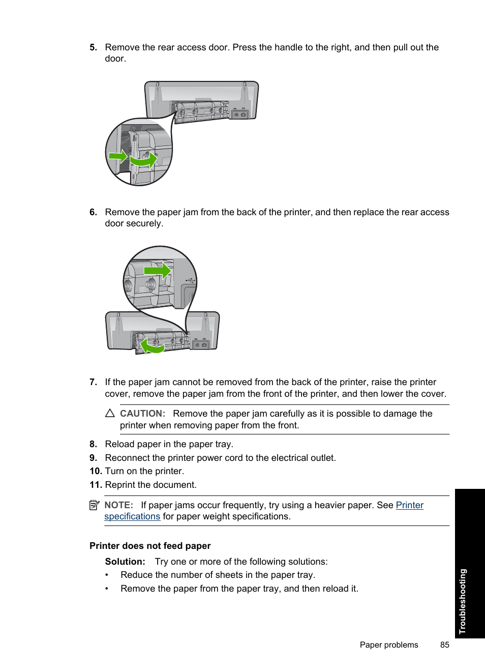 Printer does not feed paper | HP Deskjet D2560 Printer User Manual | Page 88 / 121