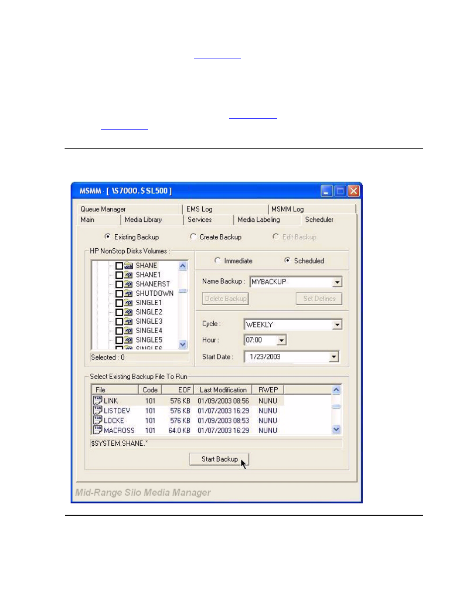 Existing scheduled backup, Figure 6-15 | HP NonStop G-Series User Manual | Page 102 / 210