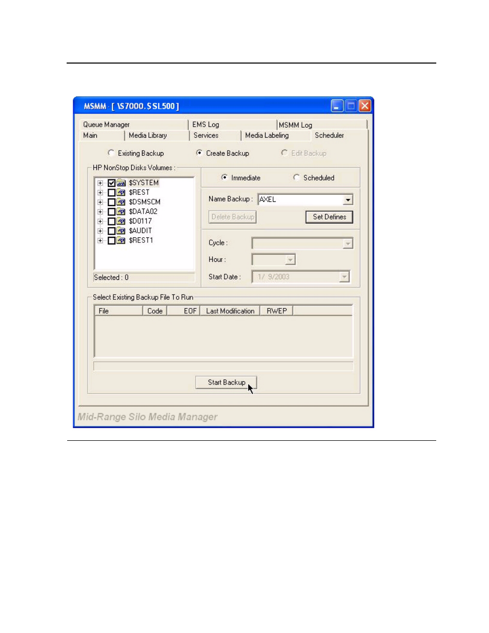 Figure 6-20, Creating a immediate backup | HP NonStop G-Series User Manual | Page 109 / 210