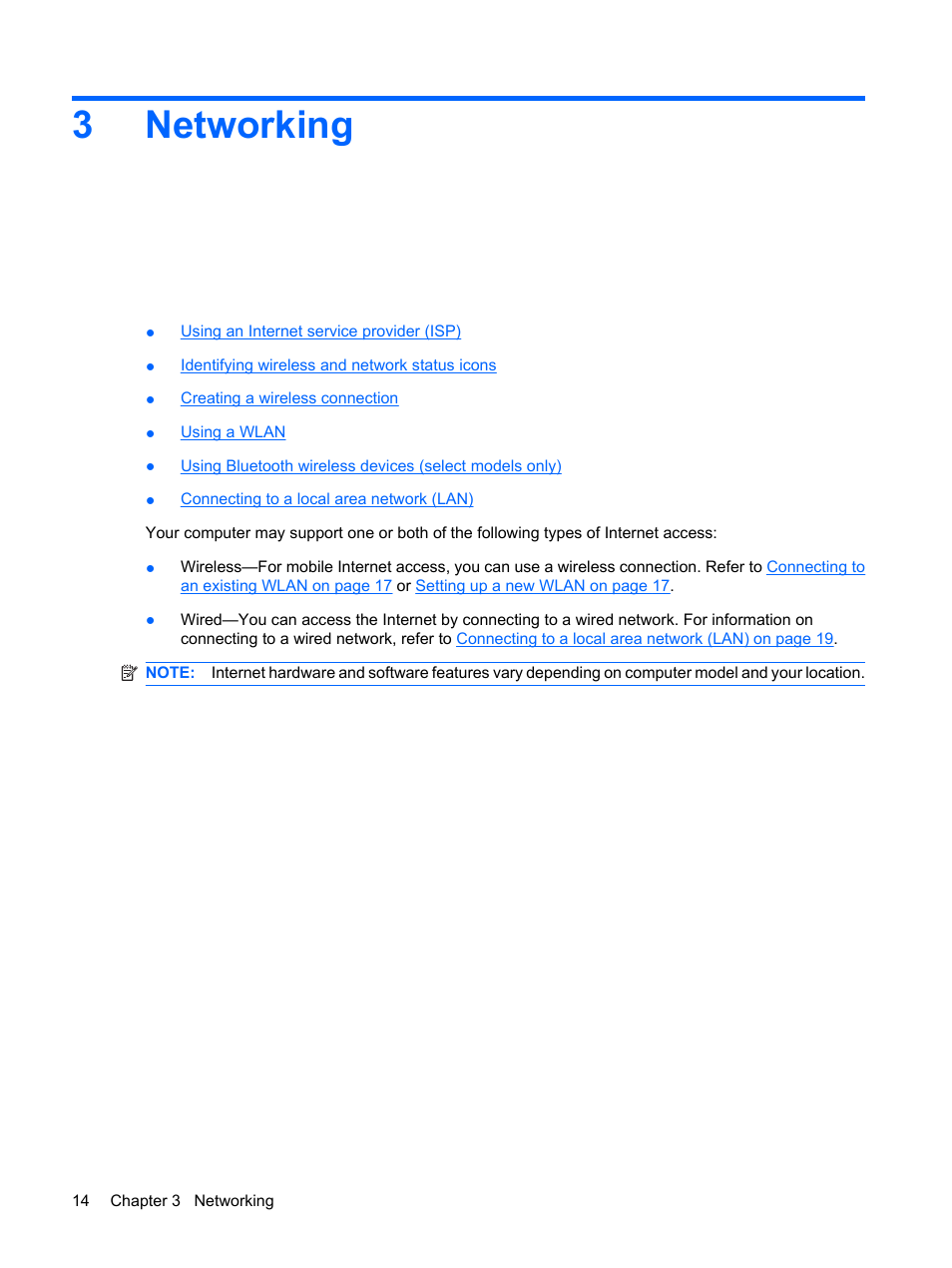 Networking, 3 networking, Information, refer to | 3networking | HP Compaq Presario CQ56-110US Notebook PC User Manual | Page 22 / 80