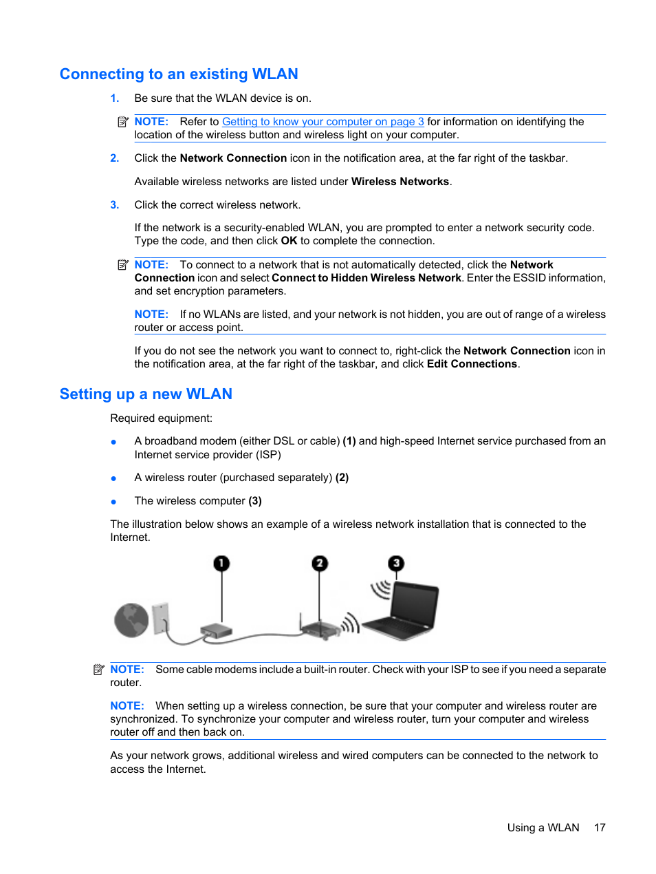 Connecting to an existing wlan, Setting up a new wlan, Connecting to | HP Compaq Presario CQ56-110US Notebook PC User Manual | Page 25 / 80