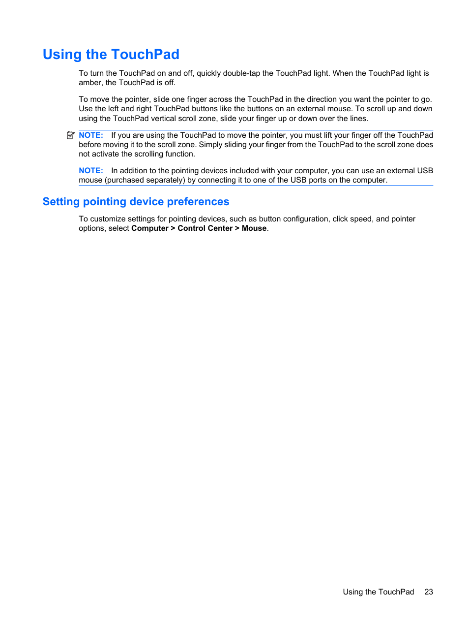 Using the touchpad, Setting pointing device preferences | HP Compaq Presario CQ56-110US Notebook PC User Manual | Page 31 / 80