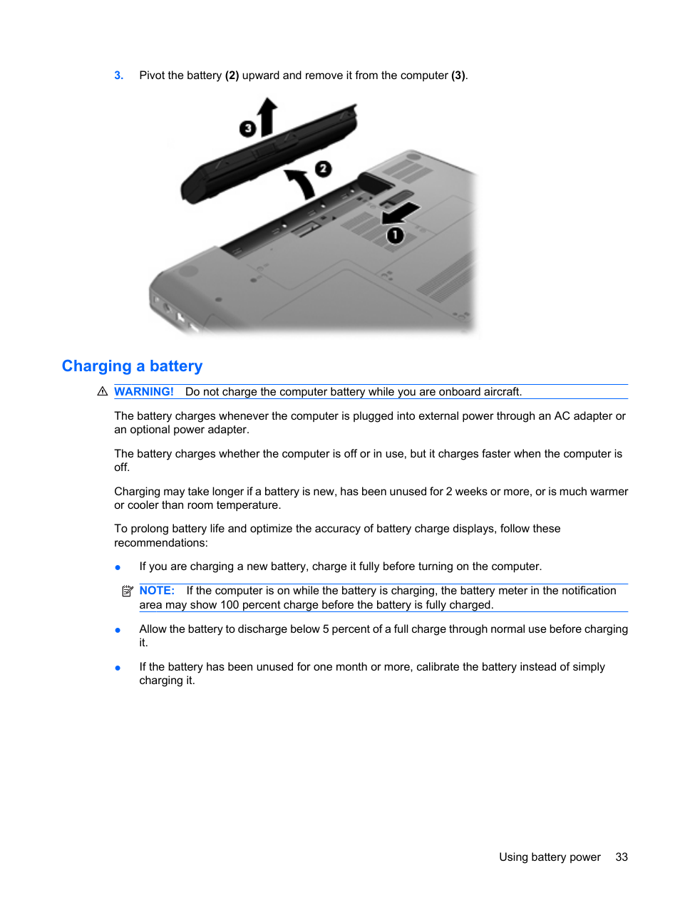 Charging a battery | HP Compaq Presario CQ56-110US Notebook PC User Manual | Page 41 / 80