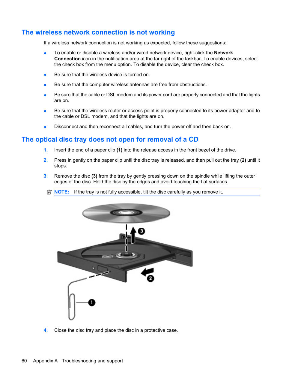 The wireless network connection is not working | HP Compaq Presario CQ56-110US Notebook PC User Manual | Page 68 / 80