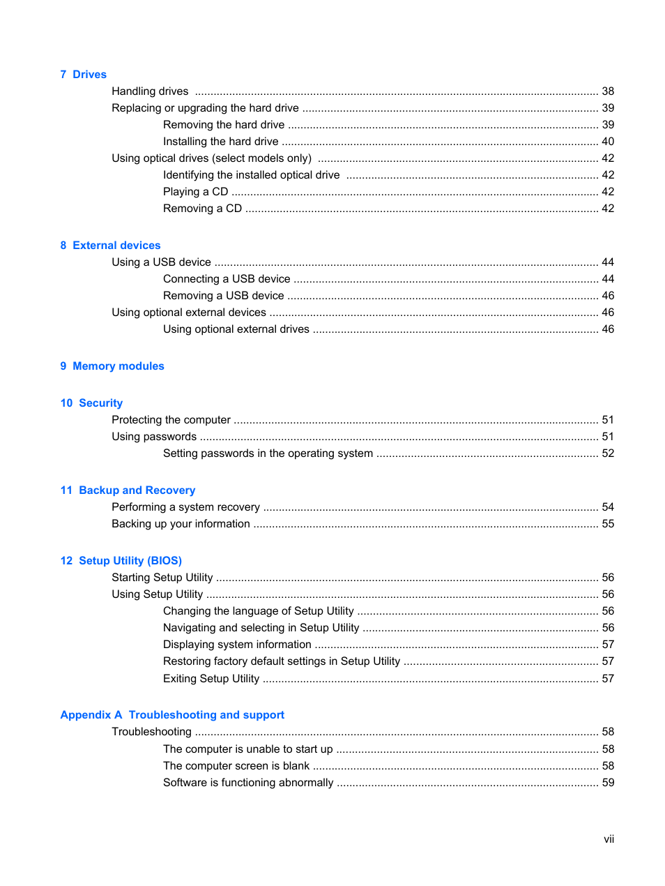 HP Compaq Presario CQ56-110US Notebook PC User Manual | Page 7 / 80