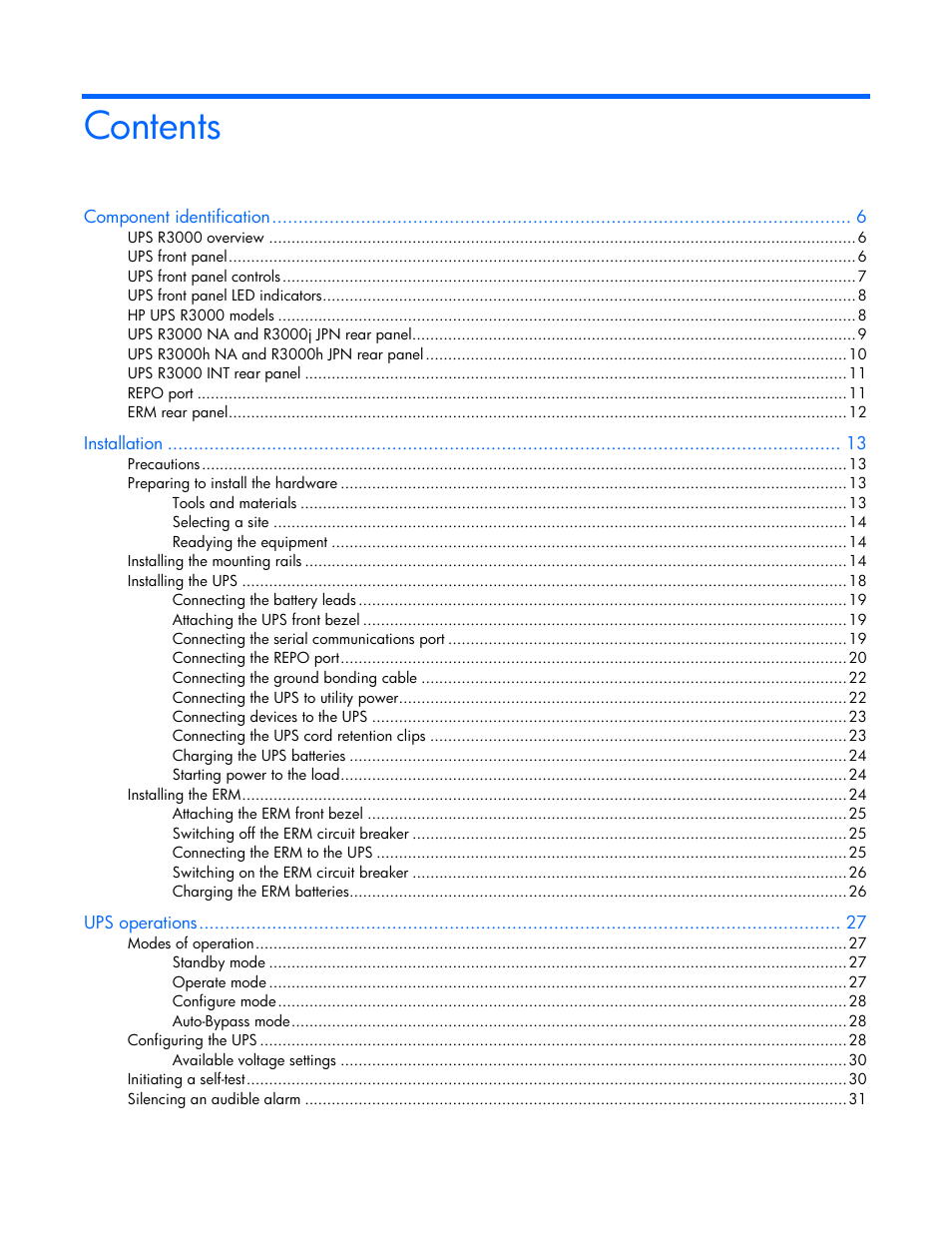 HP UPS Extended Runtime Module User Manual | Page 3 / 65