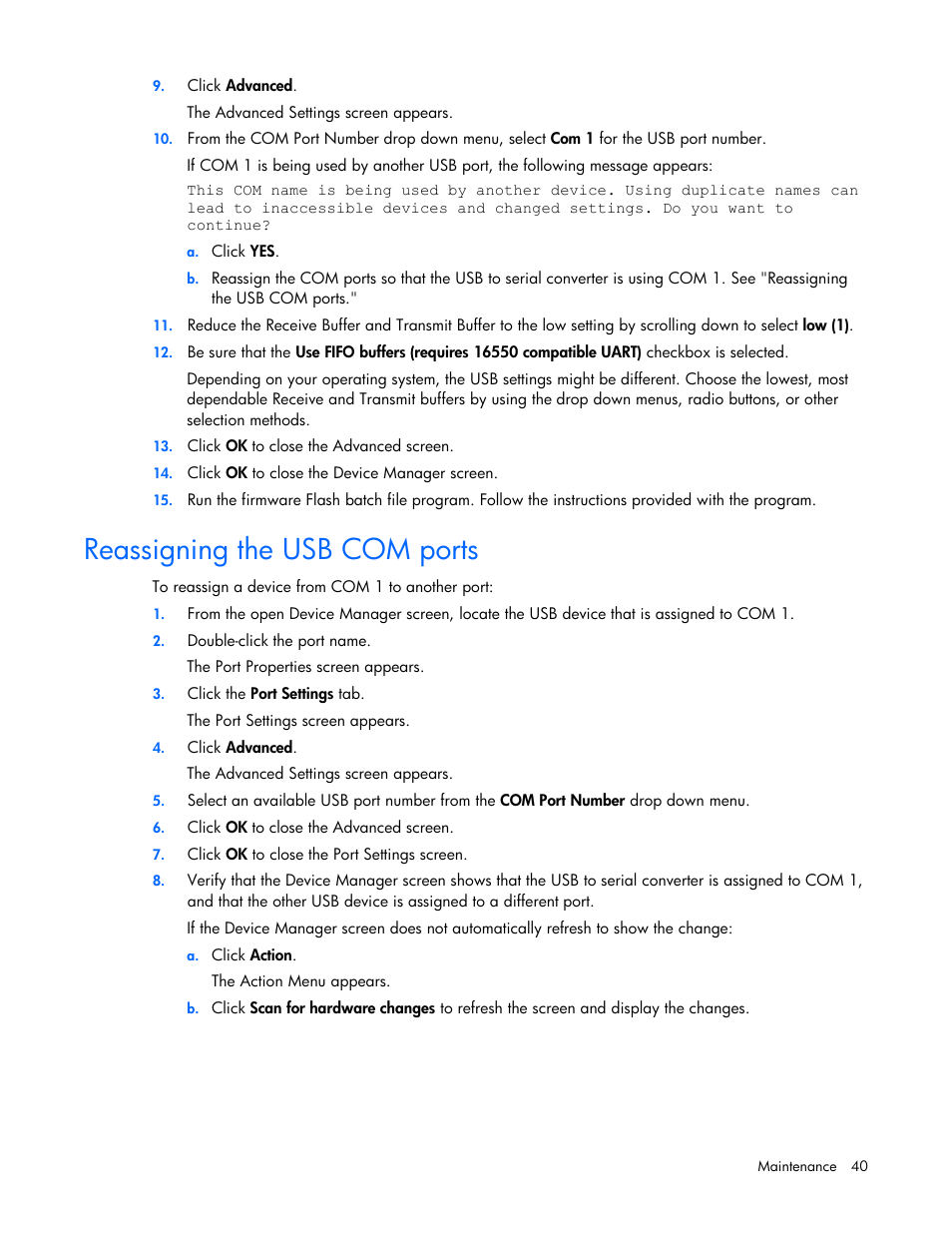 Reassigning the usb com ports | HP UPS Extended Runtime Module User Manual | Page 40 / 65
