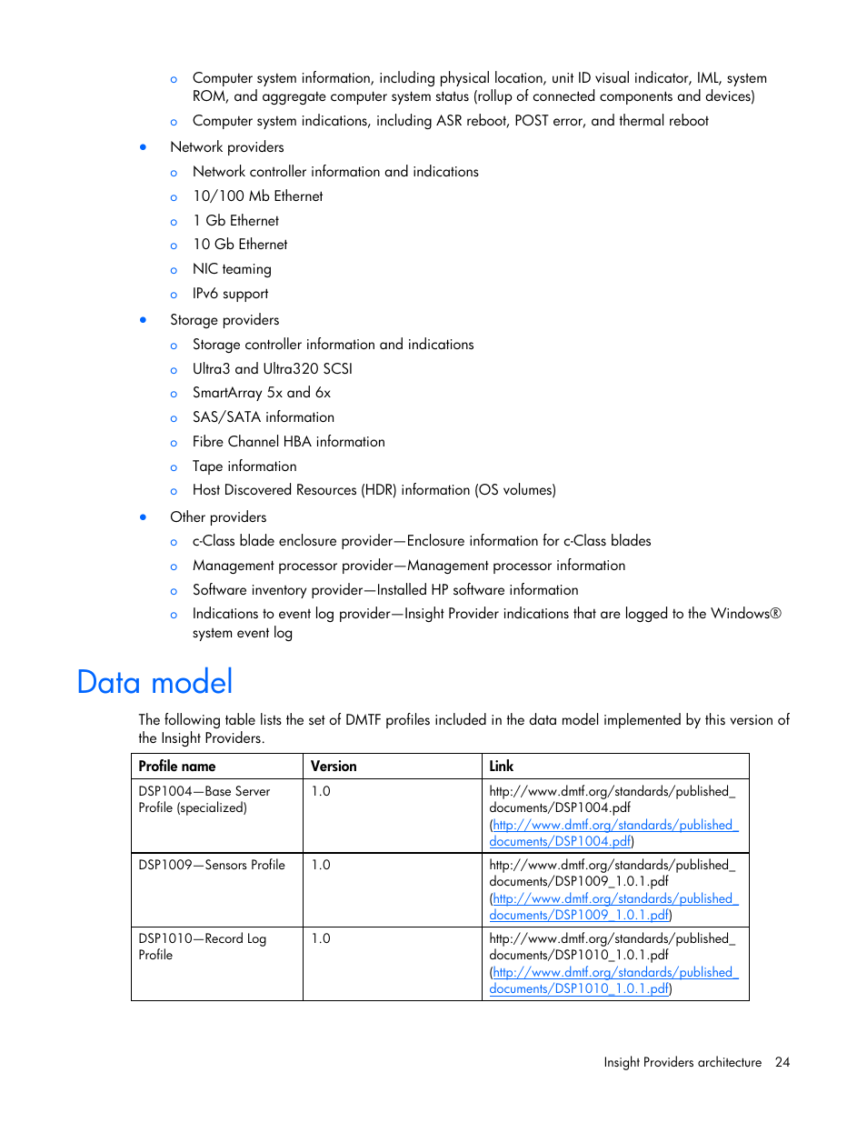 Data model | HP Insight Management WBEM Providers User Manual | Page 24 / 40