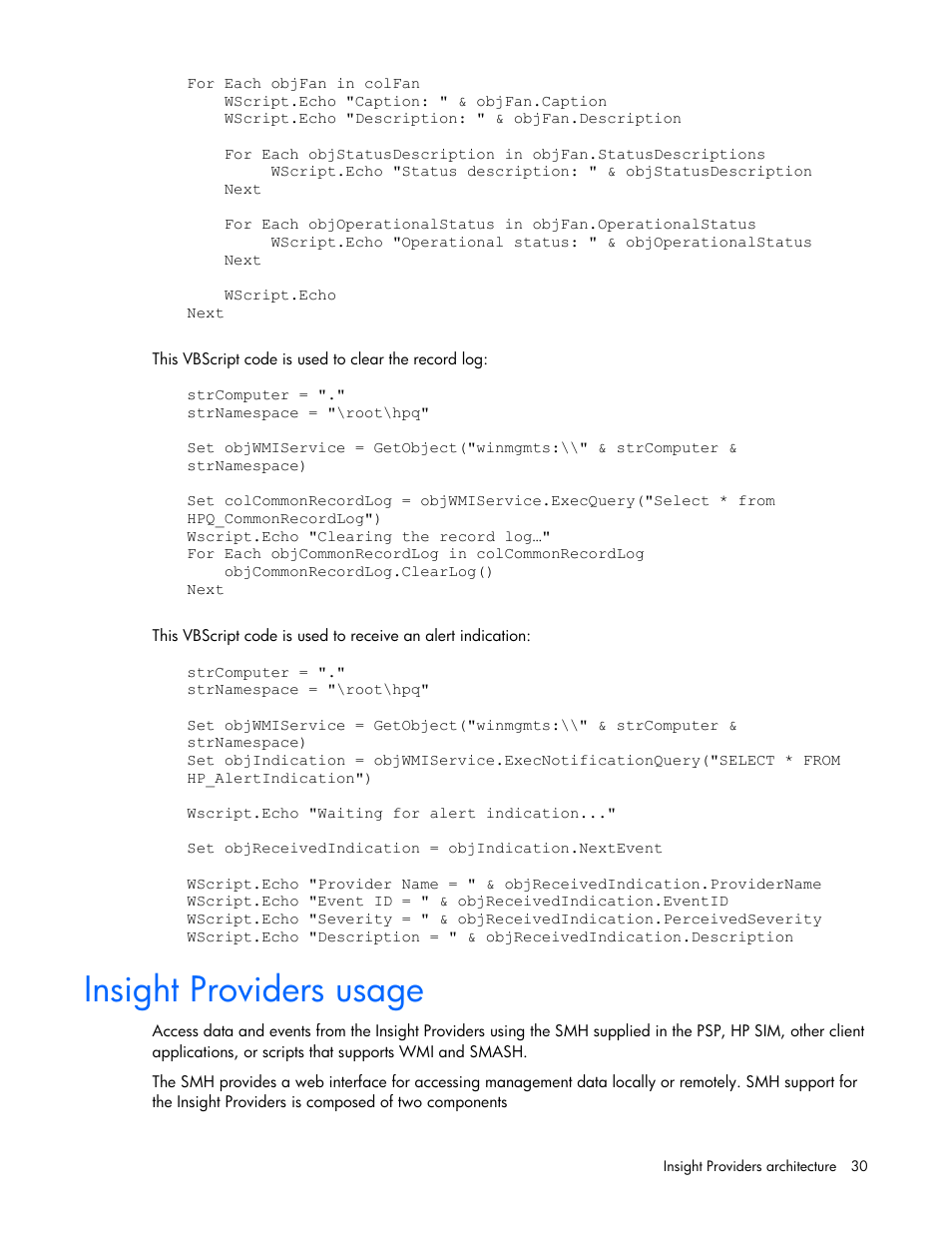 Insight providers usage | HP Insight Management WBEM Providers User Manual | Page 30 / 40