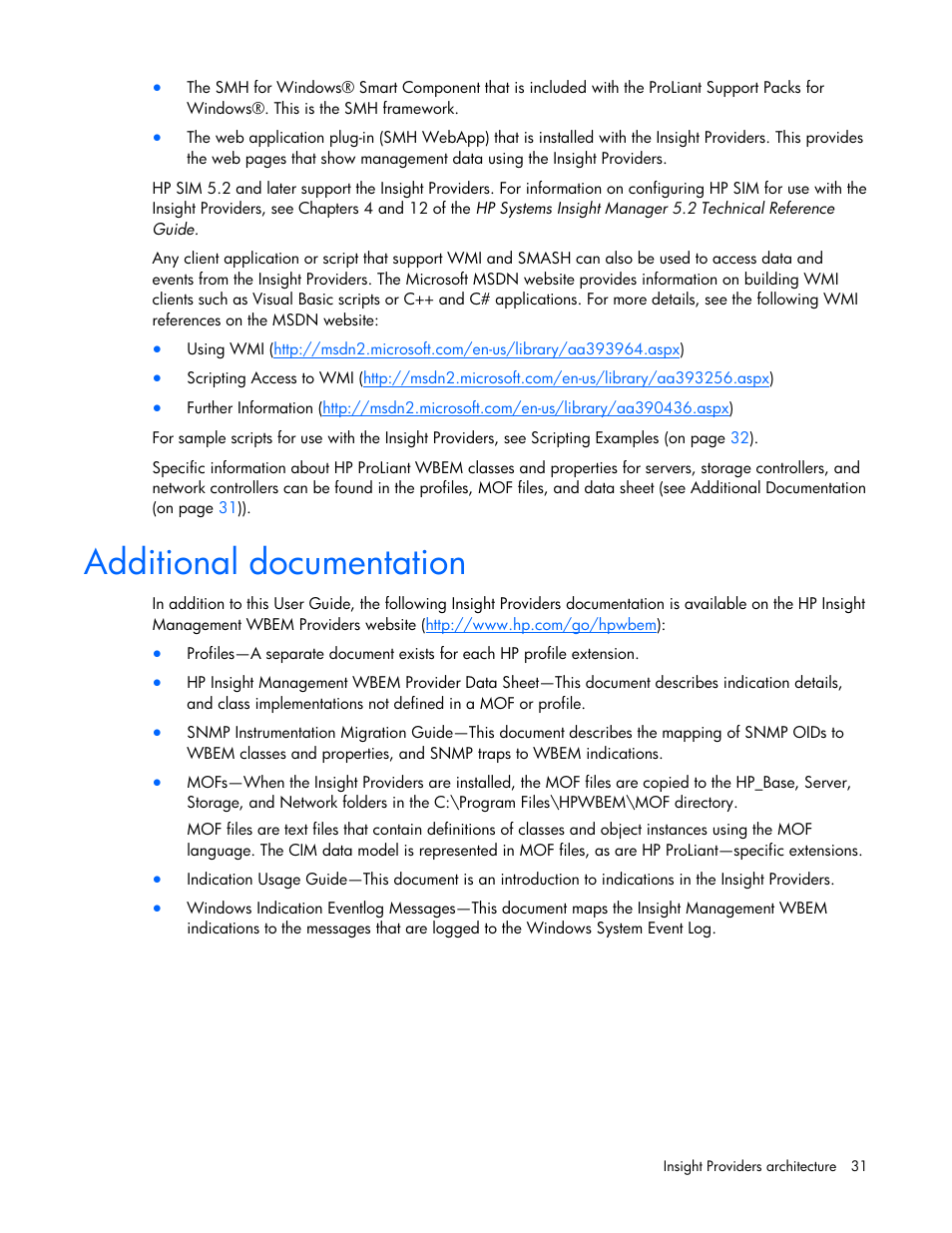 Additional documentation | HP Insight Management WBEM Providers User Manual | Page 31 / 40