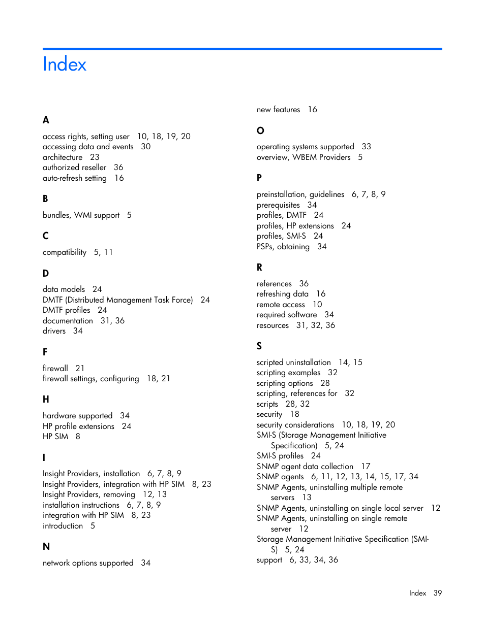 Index | HP Insight Management WBEM Providers User Manual | Page 39 / 40