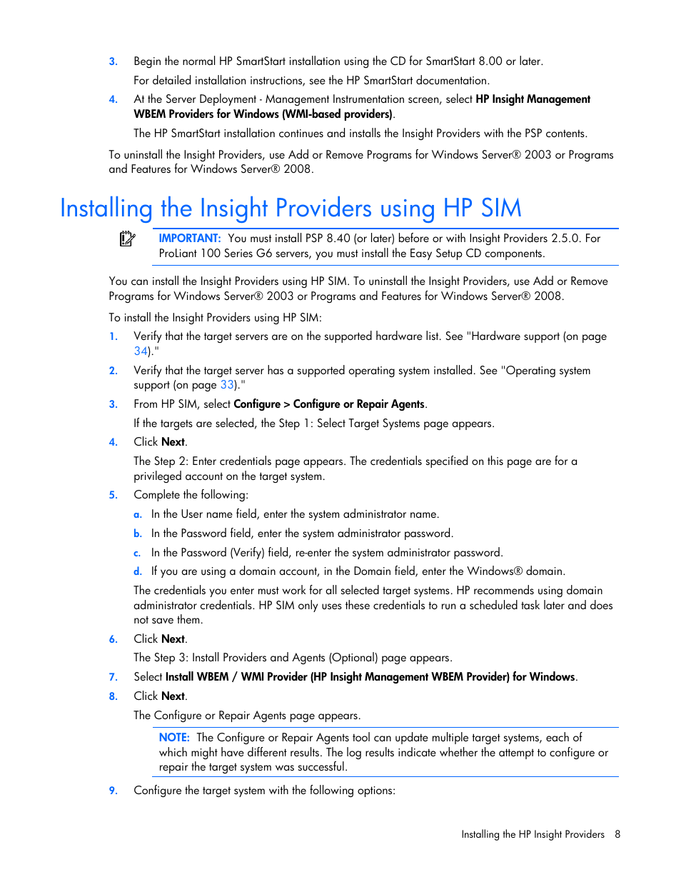 Installing the insight providers using hp sim | HP Insight Management WBEM Providers User Manual | Page 8 / 40