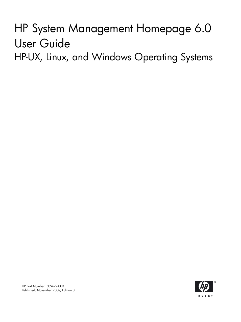 HP System Management Homepage-Software User Manual | 102 pages