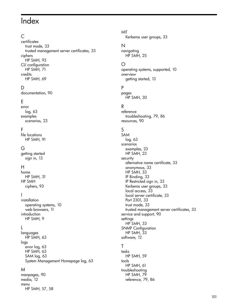 Index | HP System Management Homepage-Software User Manual | Page 101 / 102