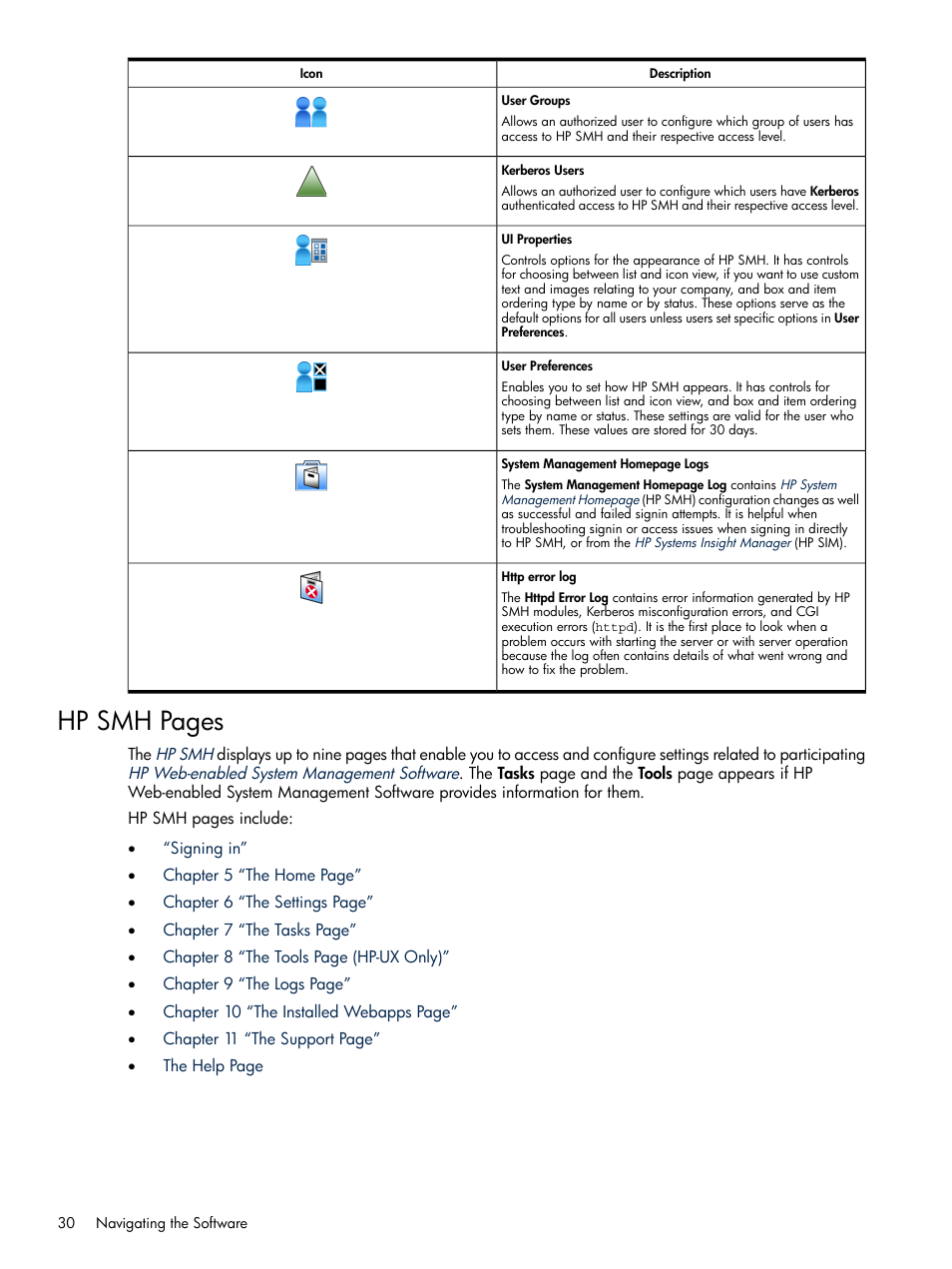 Hp smh pages | HP System Management Homepage-Software User Manual | Page 30 / 102