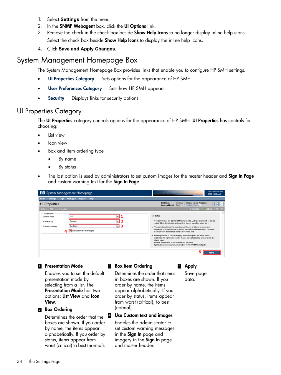 Ui properties category, System management homepage box | HP System Management Homepage-Software User Manual | Page 34 / 102