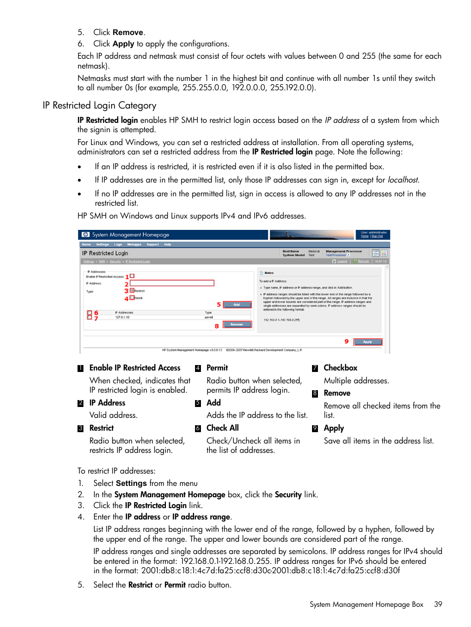 Ip restricted login category | HP System Management Homepage-Software User Manual | Page 39 / 102