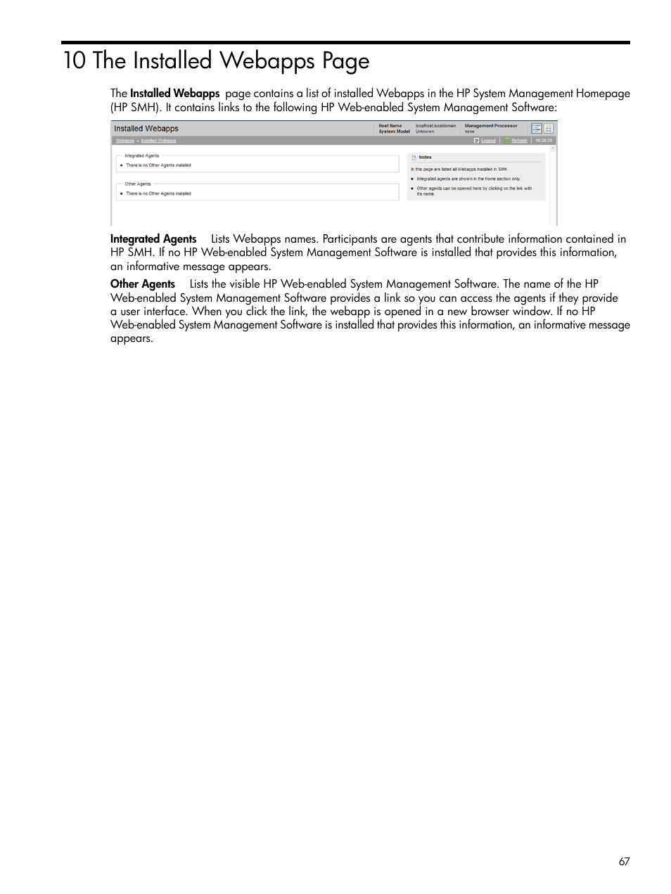 10 the installed webapps page | HP System Management Homepage-Software User Manual | Page 67 / 102