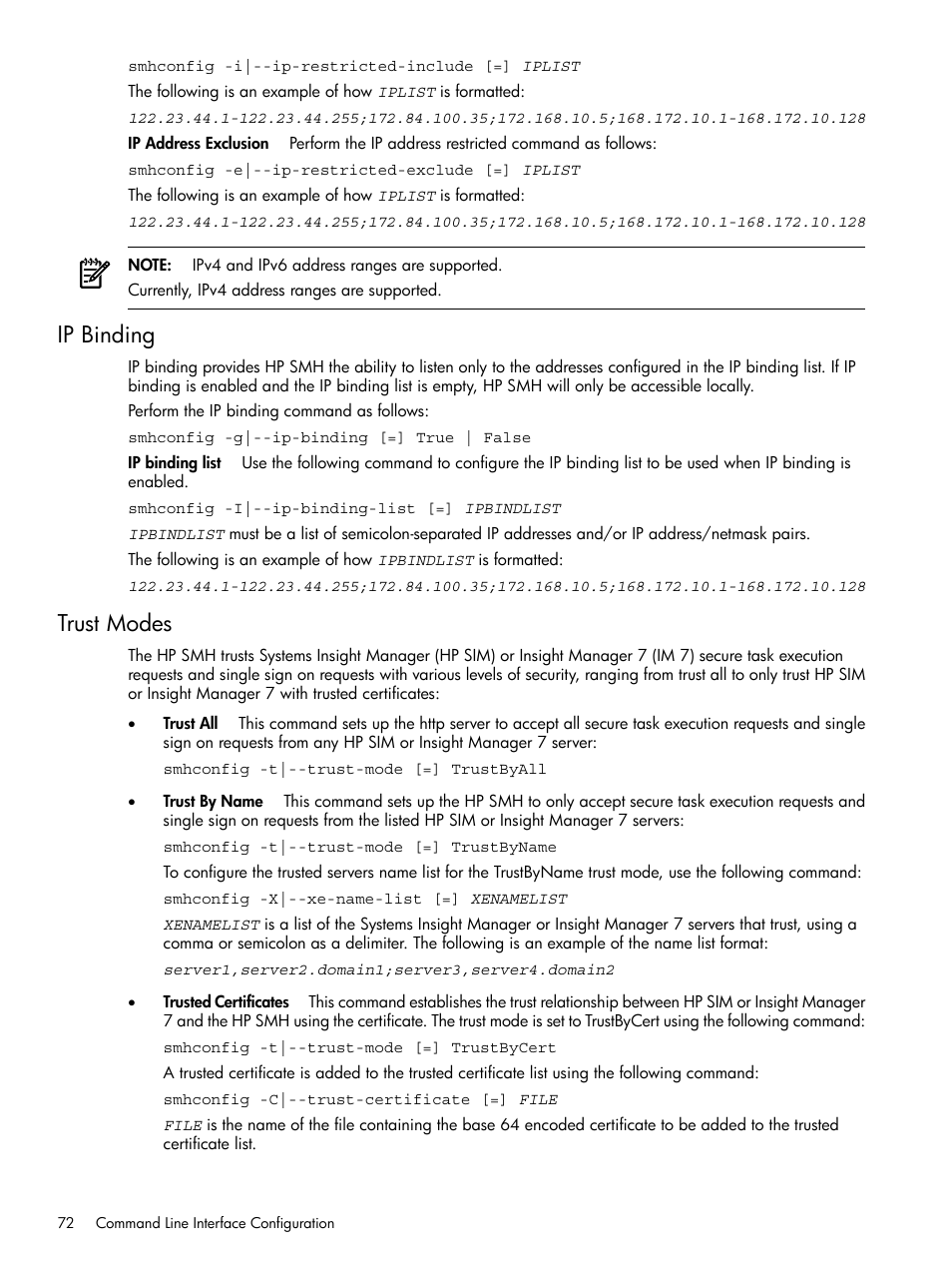 Ip binding, Trust modes, Ip binding trust modes | HP System Management Homepage-Software User Manual | Page 72 / 102