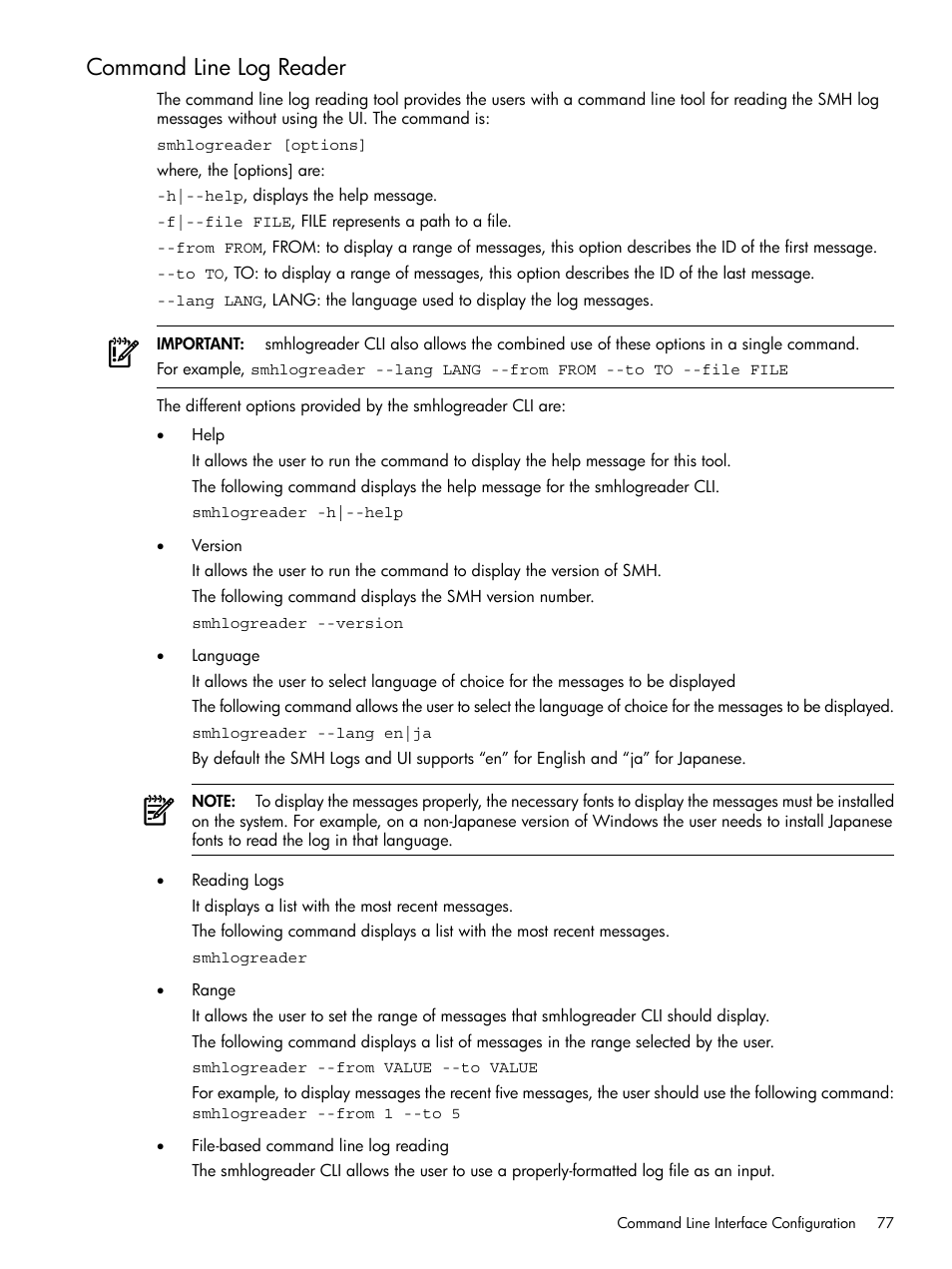 Command line log reader | HP System Management Homepage-Software User Manual | Page 77 / 102