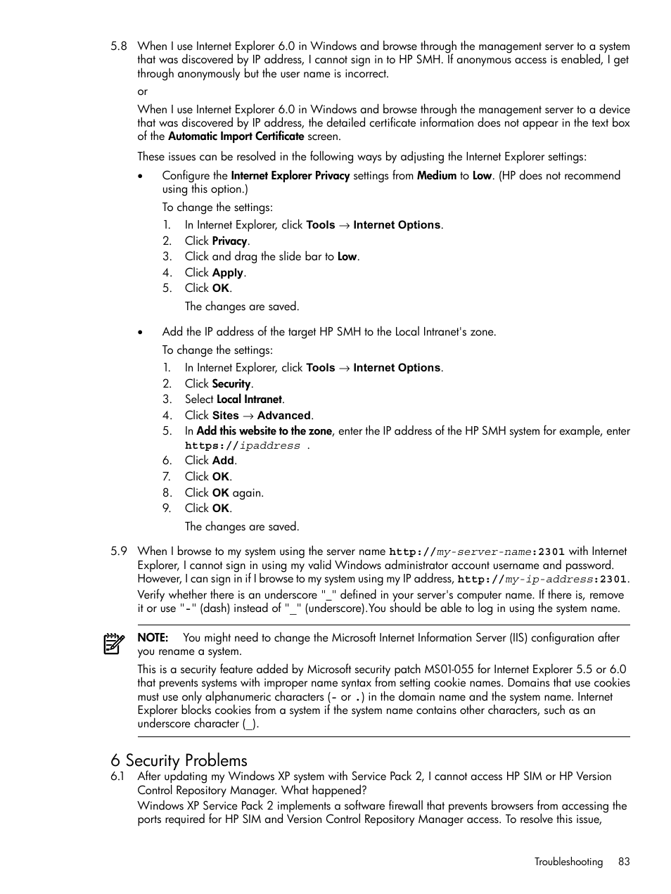 Security problems, 6 security problems | HP System Management Homepage-Software User Manual | Page 83 / 102