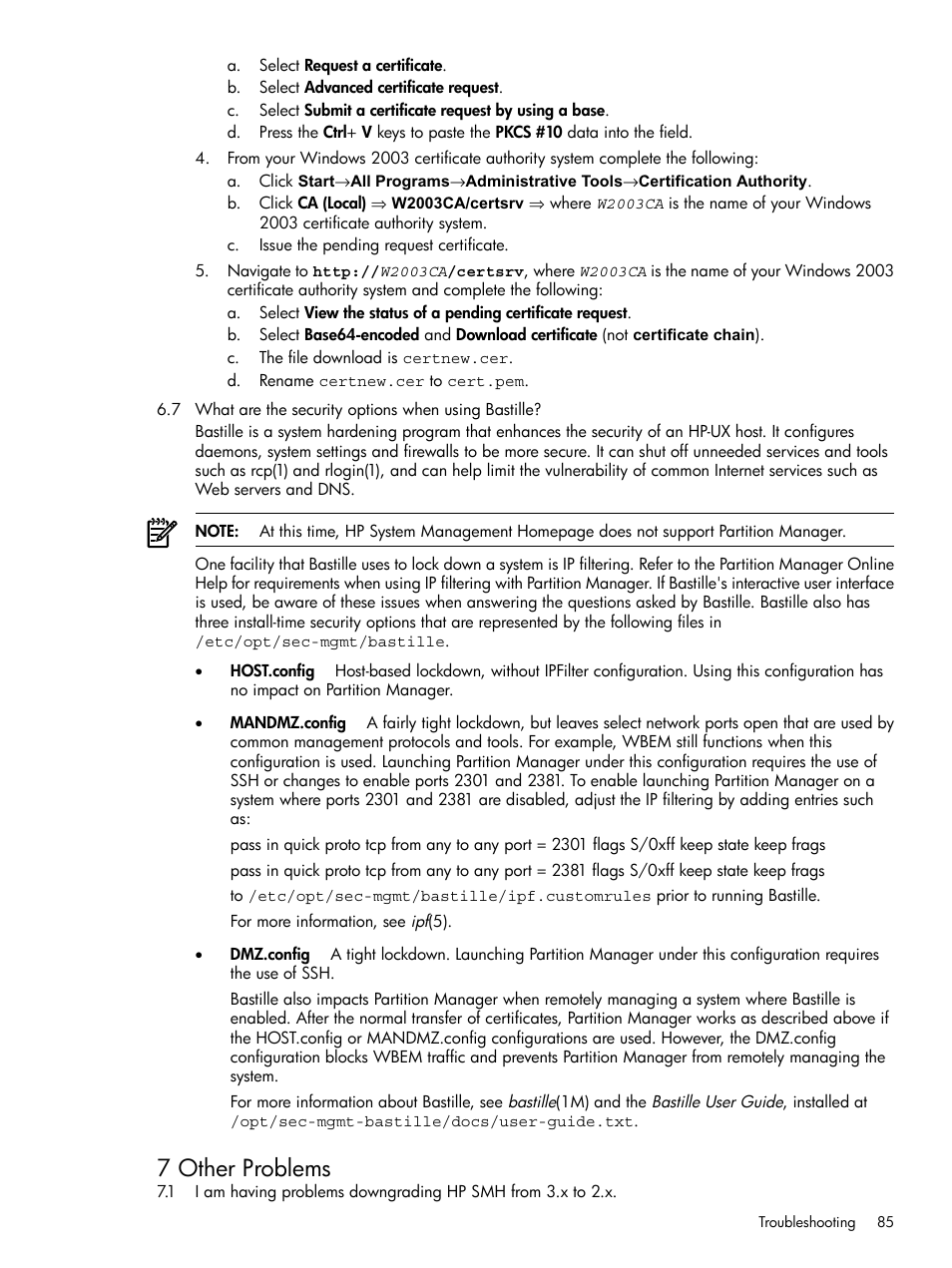 Other problems, 7 other problems | HP System Management Homepage-Software User Manual | Page 85 / 102