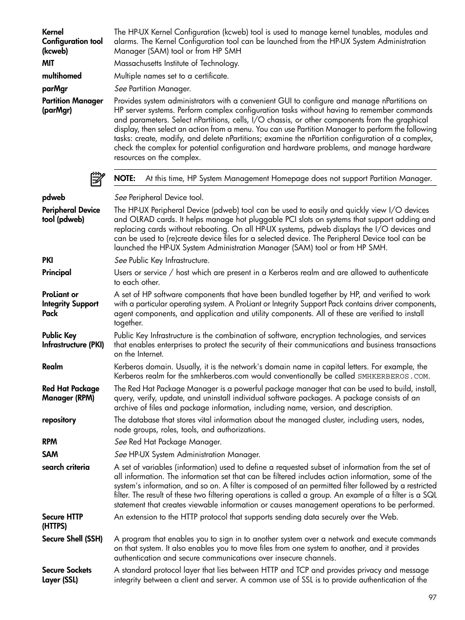 Public key infrastructure, Realm, Principals | Multihomed | HP System Management Homepage-Software User Manual | Page 97 / 102