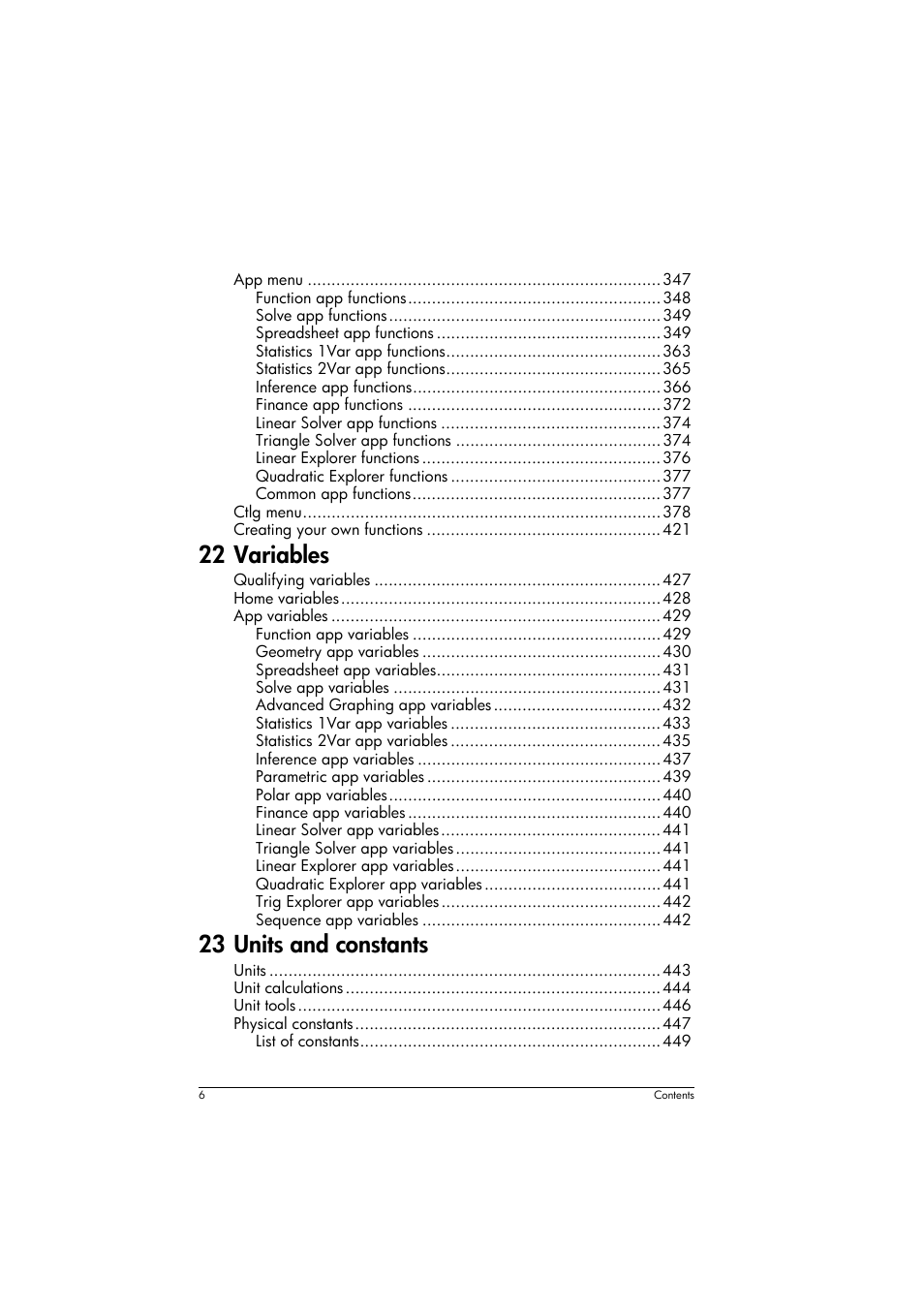 22 variables, 23 units and constants | HP Prime Graphing Calculator User Manual | Page 10 / 616