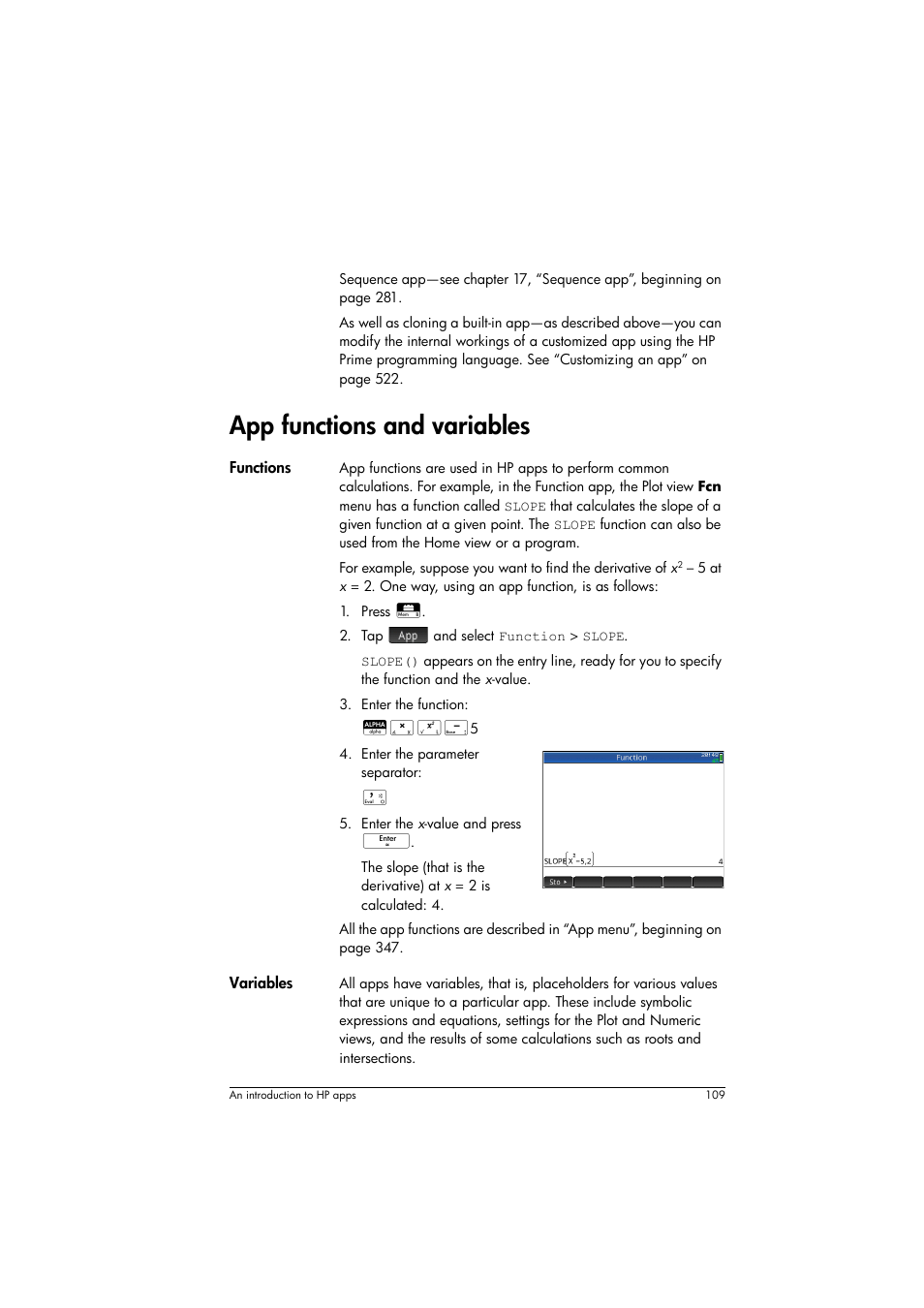 App functions and variables | HP Prime Graphing Calculator User Manual | Page 113 / 616