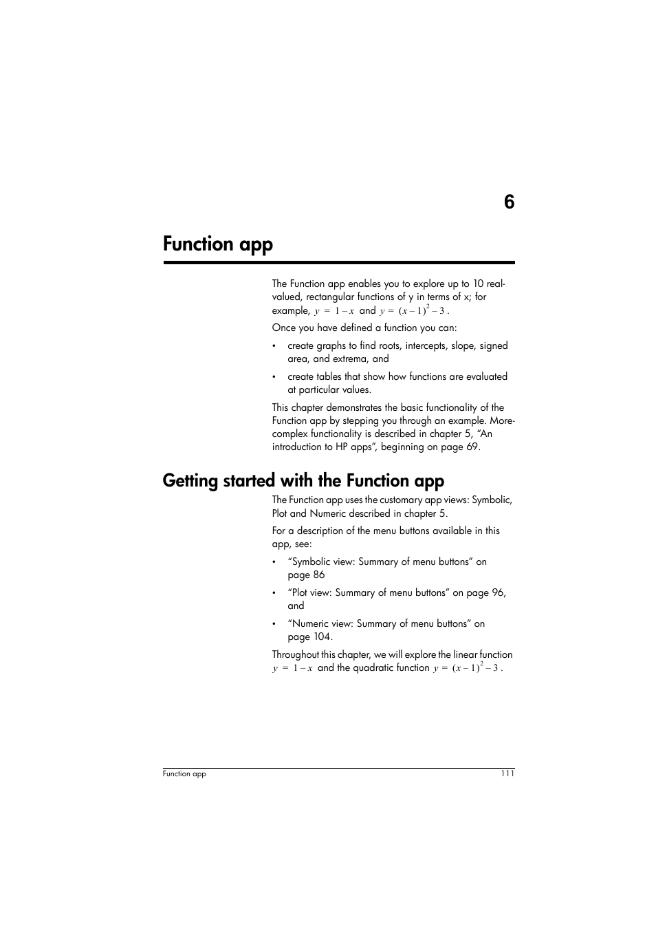Function app, Getting started with the function app, 6function app | HP Prime Graphing Calculator User Manual | Page 115 / 616