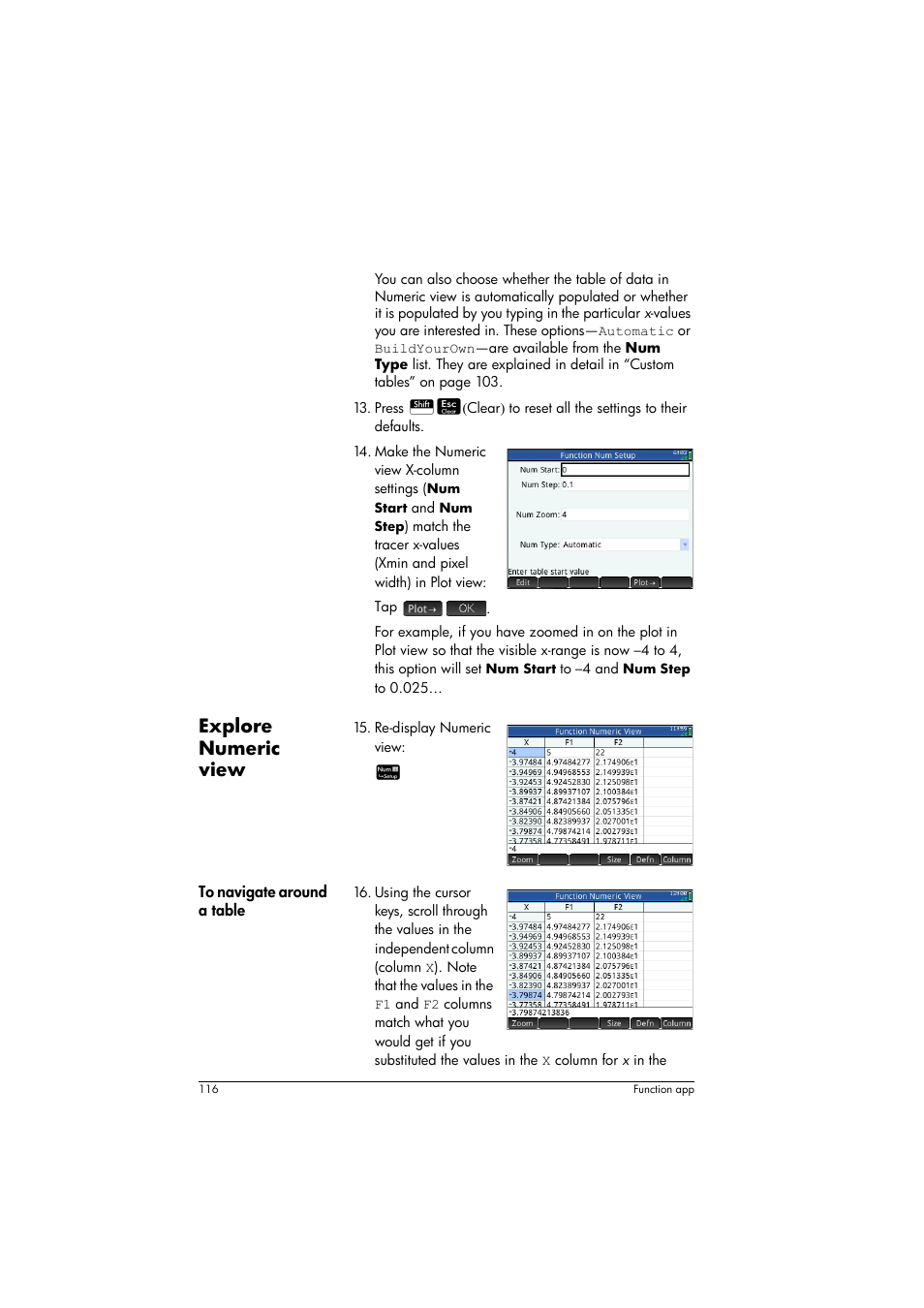 Explore numeric view | HP Prime Graphing Calculator User Manual | Page 120 / 616