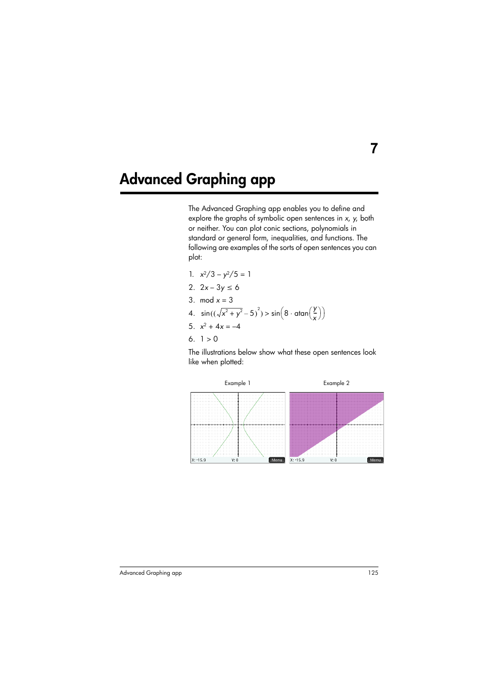 Advanced graphing app, 7advanced graphing app | HP Prime Graphing Calculator User Manual | Page 129 / 616