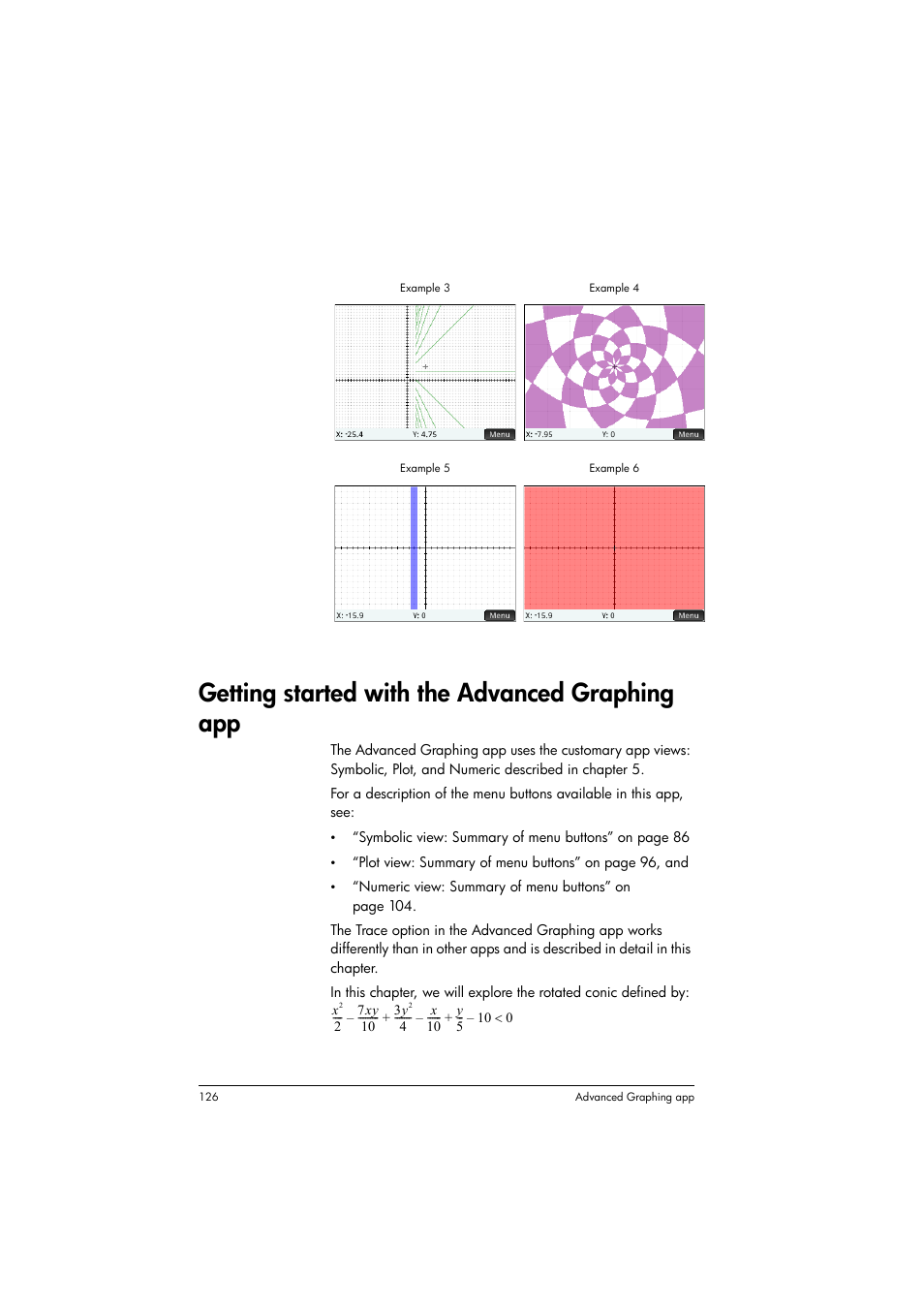 Getting started with the advanced graphing app | HP Prime Graphing Calculator User Manual | Page 130 / 616