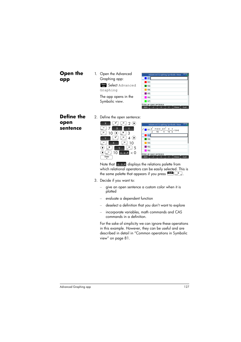 Open the app, Define the open sentence | HP Prime Graphing Calculator User Manual | Page 131 / 616