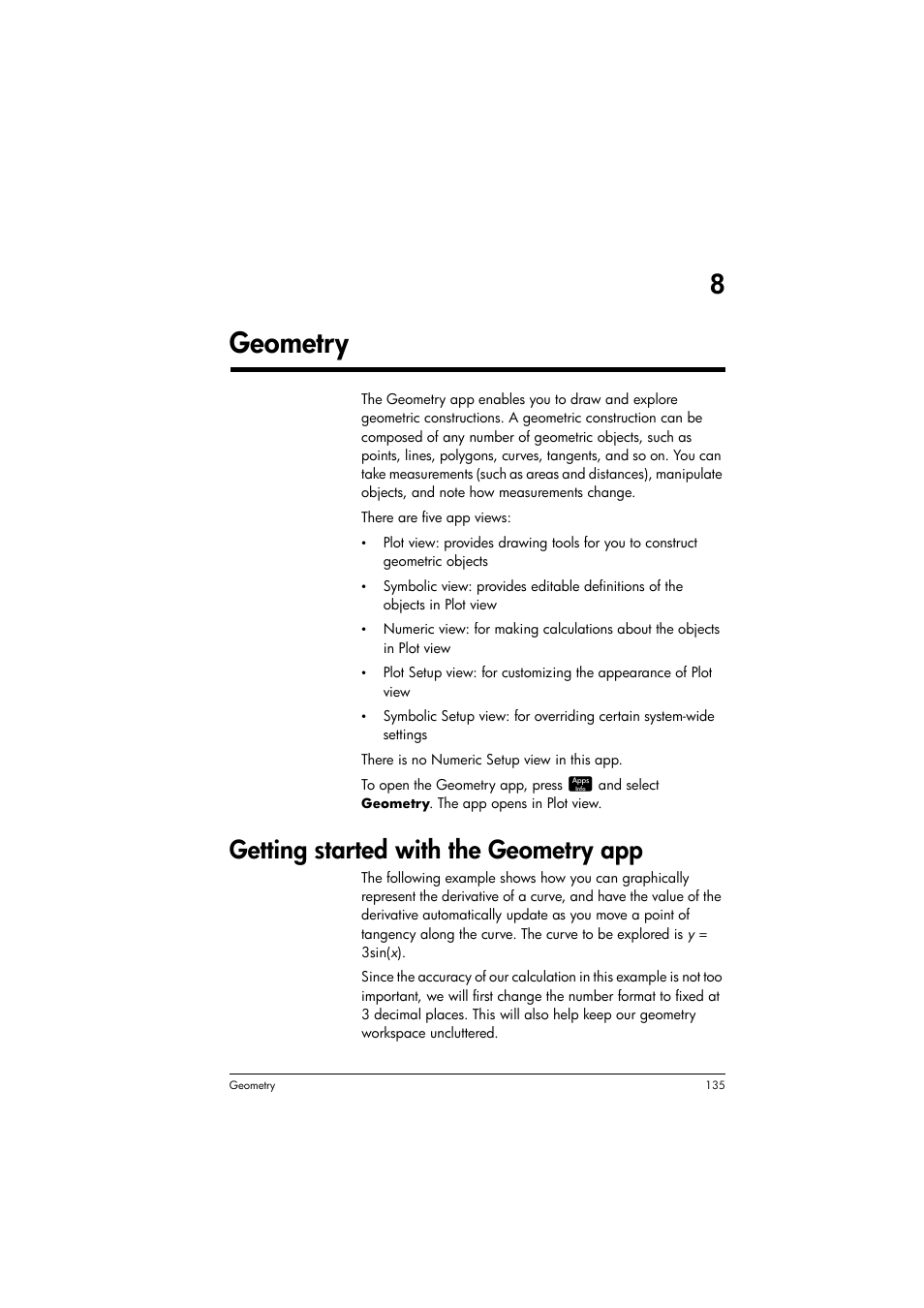 Geometry, Getting started with the geometry app, 8geometry | HP Prime Graphing Calculator User Manual | Page 139 / 616