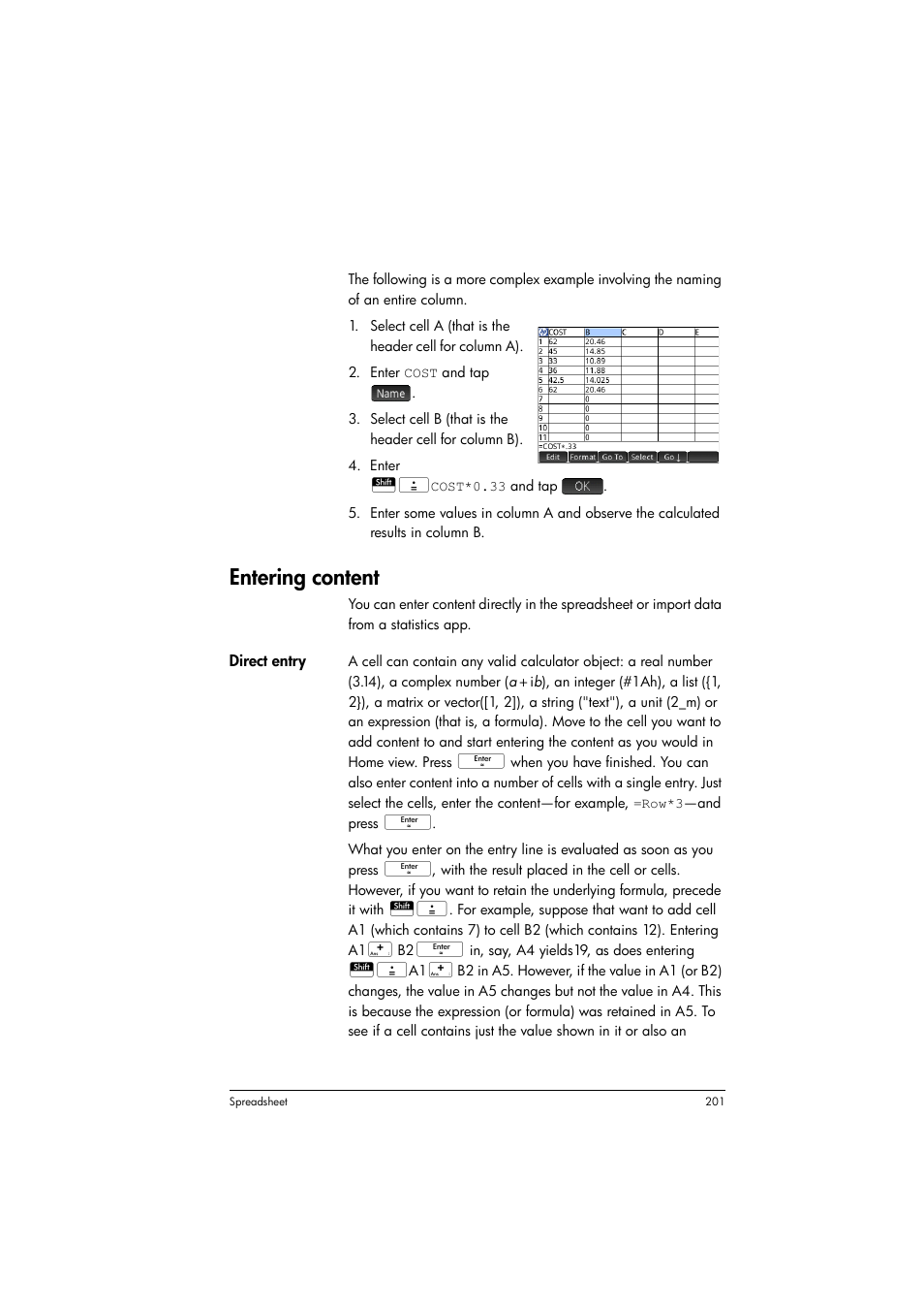 Entering content | HP Prime Graphing Calculator User Manual | Page 205 / 616