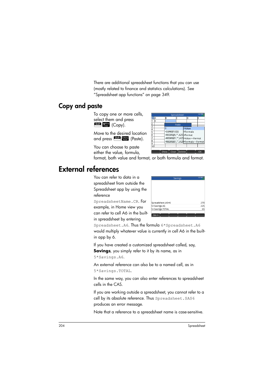 Copy and paste, External references | HP Prime Graphing Calculator User Manual | Page 208 / 616