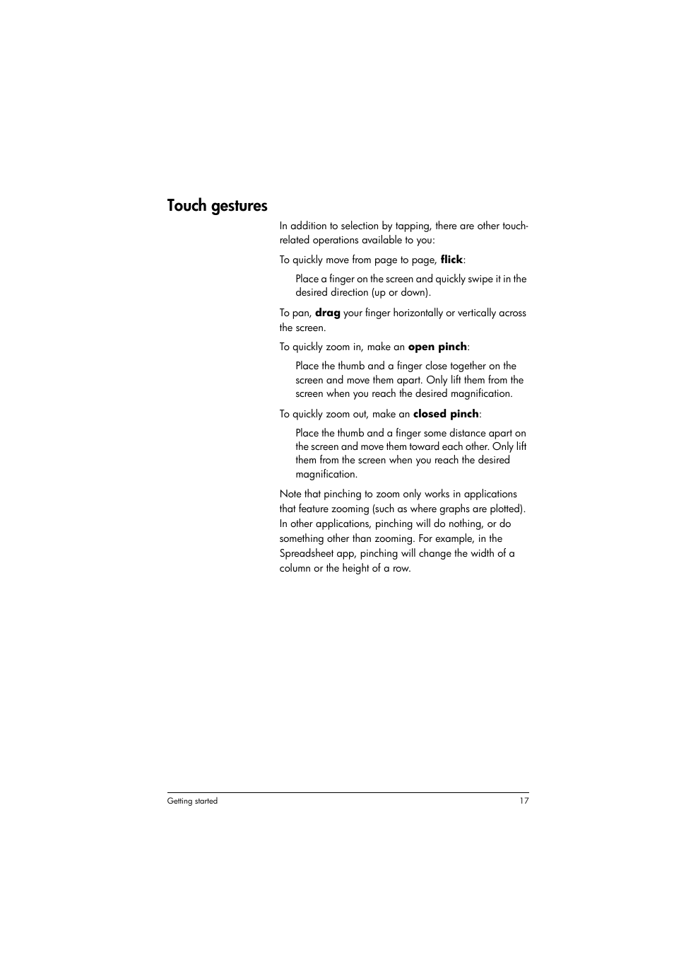 Touch gestures | HP Prime Graphing Calculator User Manual | Page 21 / 616