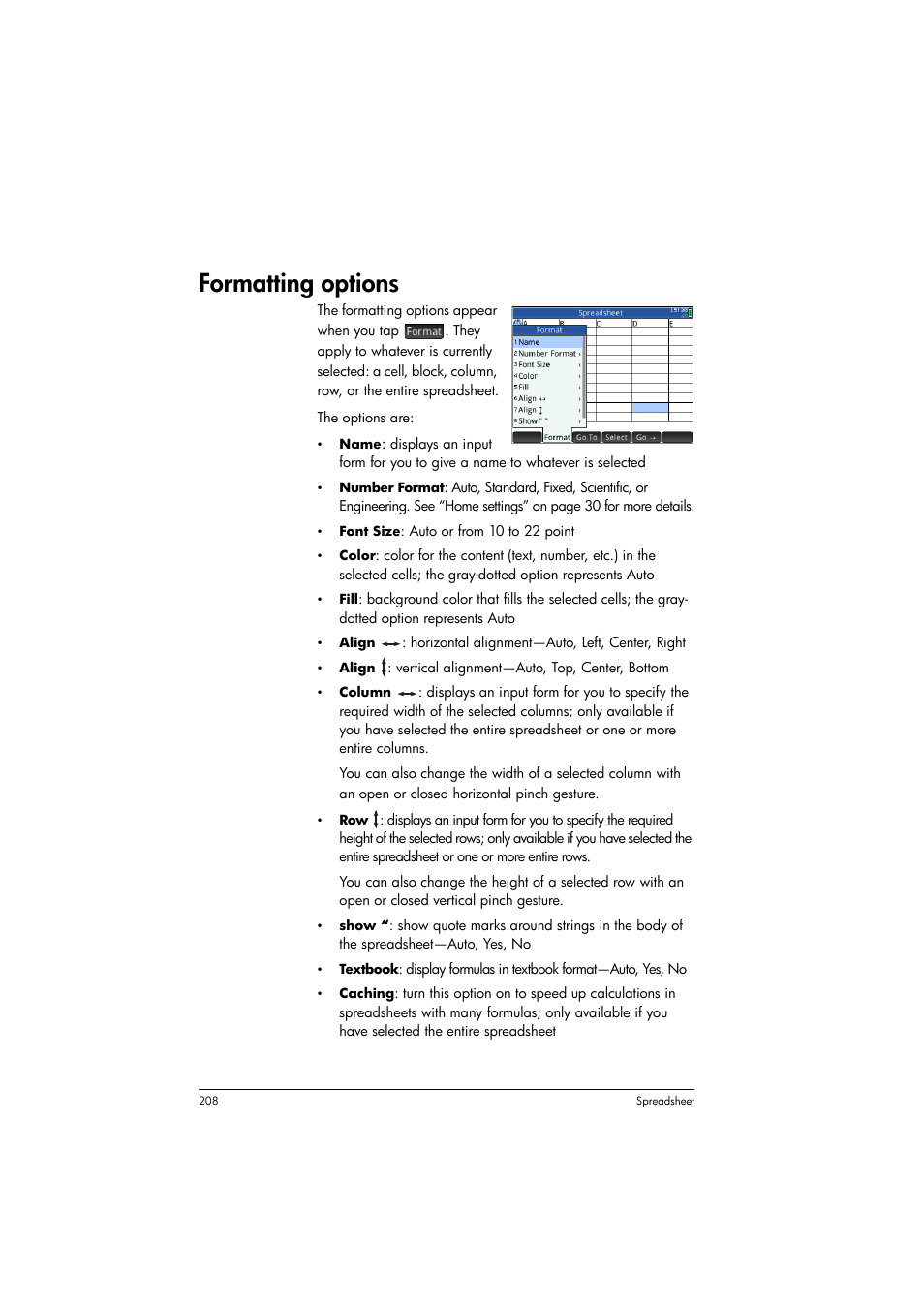 Formatting options | HP Prime Graphing Calculator User Manual | Page 212 / 616