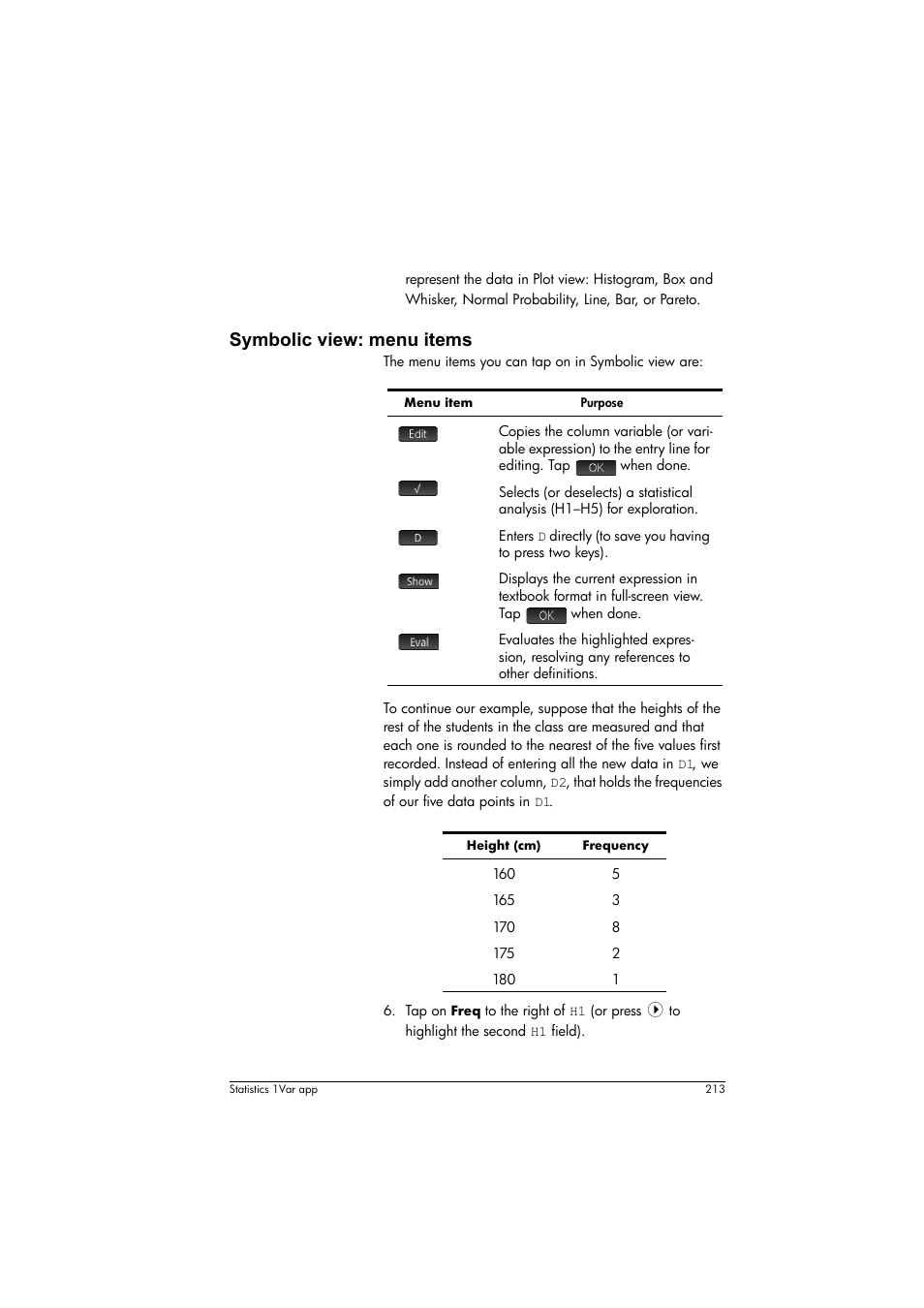 Symbolic view: menu items | HP Prime Graphing Calculator User Manual | Page 217 / 616