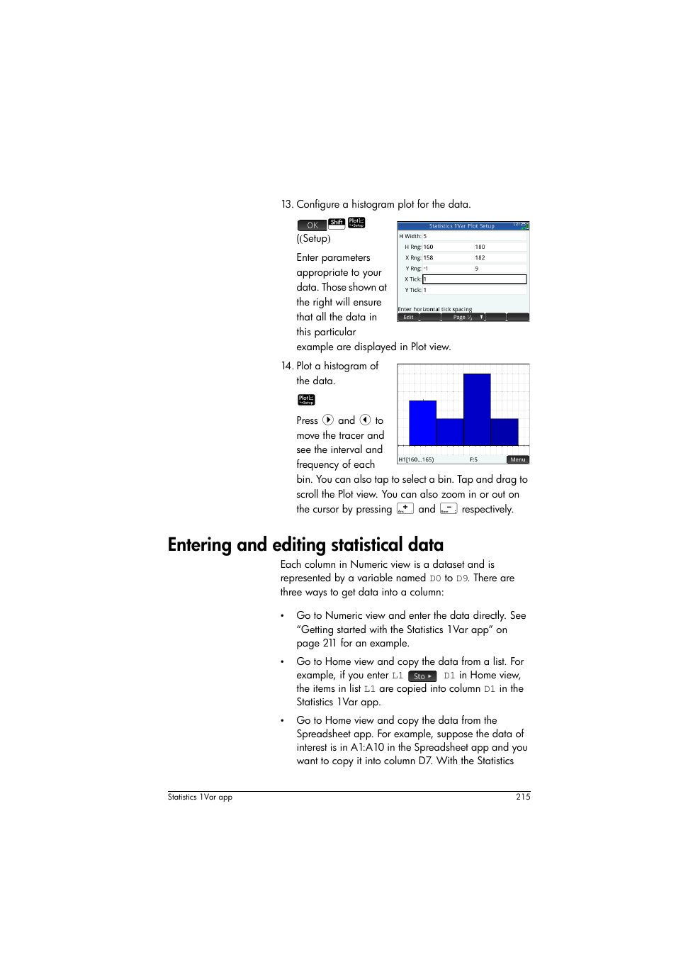 Entering and editing statistical data | HP Prime Graphing Calculator User Manual | Page 219 / 616